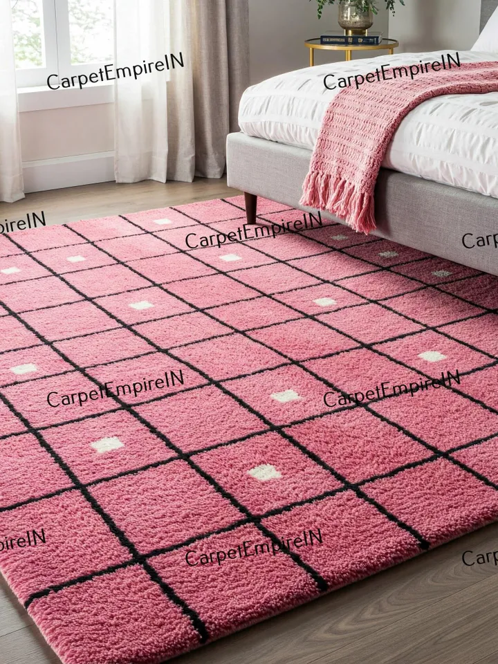 Pink Geometric Rug – Modern Aesthetic Carpet for Bedroom, Living Room & Home Decor – Available in Multiple Size 4x6,5x7,6x9,8x10,9x12,10x14