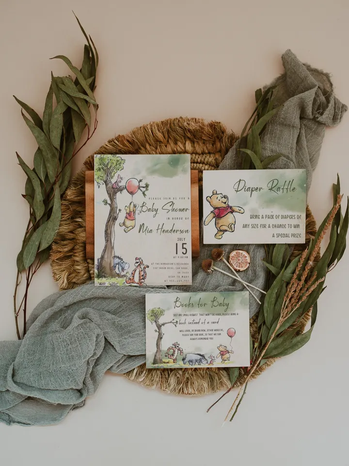 Classic Winnie Pooh Baby Shower Invitation Set; Neutral Baby Shower Template; Wizard Baby Shower Invite; Honey Bear Invite; Winnie Templat