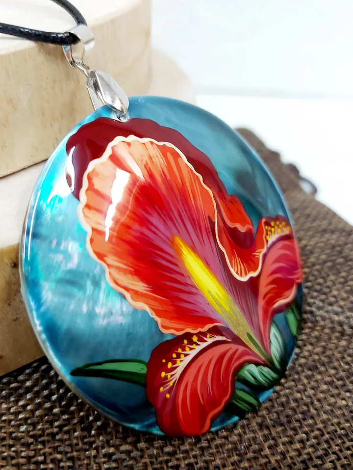 Iris. Flowers of spring. Fans of irises. Hand-painted pendant. Mother-of-pearl. A floral gift. Hand painted miniature painting. Miniature
