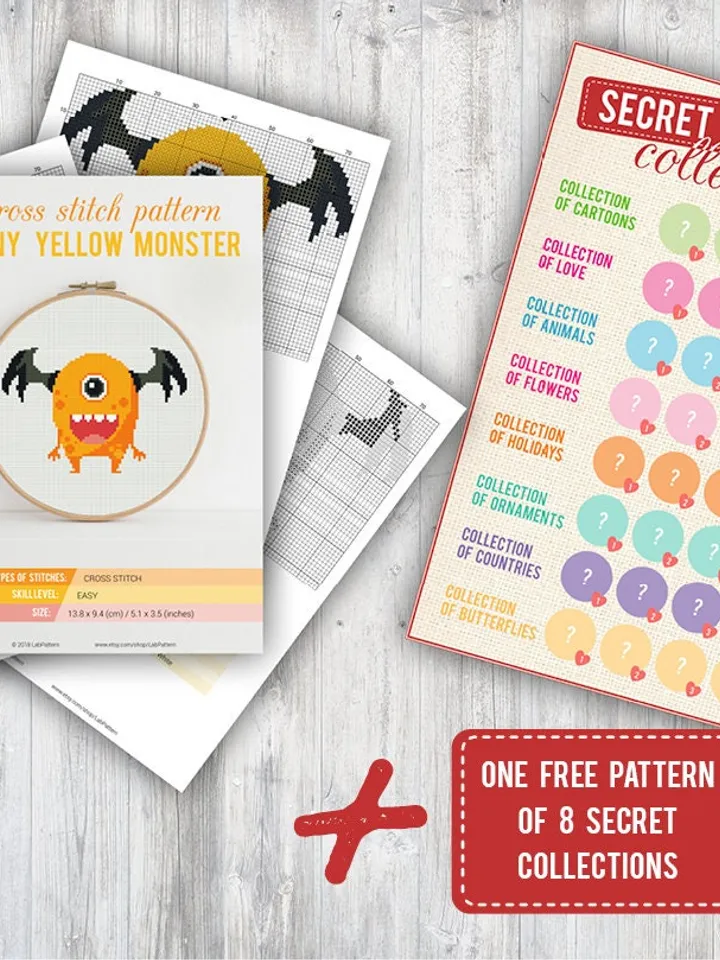 Cross stitch pattern Funny Yellow Monster Cross stitch pattern Kids Monster PDF Format Instant Download Home decor Modern