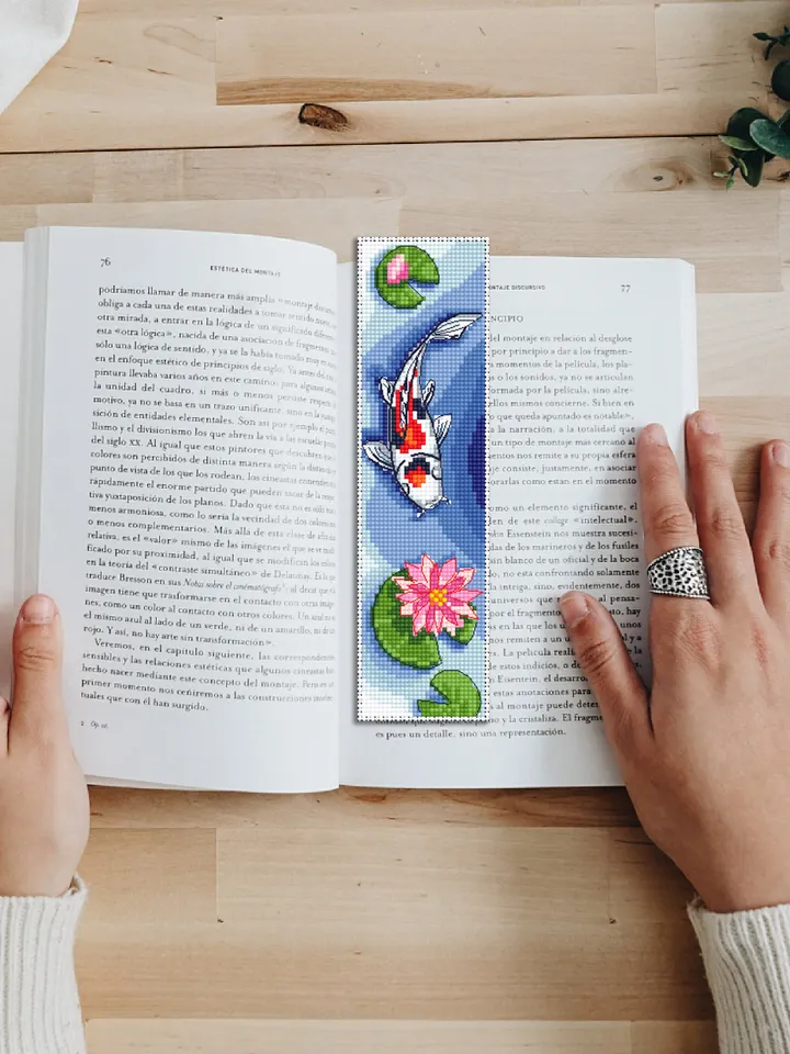 Bookmark cross stitch pattern download PDF Cute Handmade bookmark digital PDF Koi pond cross stitch Japanese koi fish Nature lover gift #B77