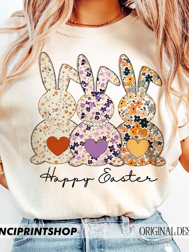 Spring Boho Floral Easter Bunny png, Boho Easter png, Easter png, Happy Easter png, Easter Rabbit png, Retro Easter png, Spring png, Boho