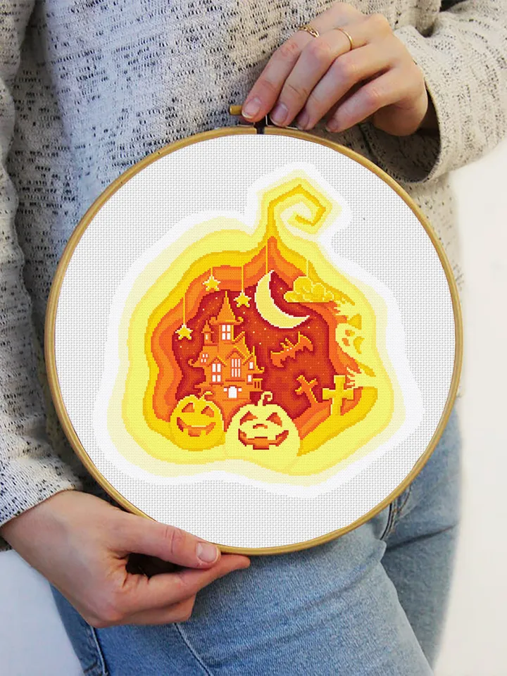 Halloween cross stitch pattern download PDF Spooky Halloween pattern digital PDF Halloween pumpkin cross stitch chart, 3d cross stitch #H34