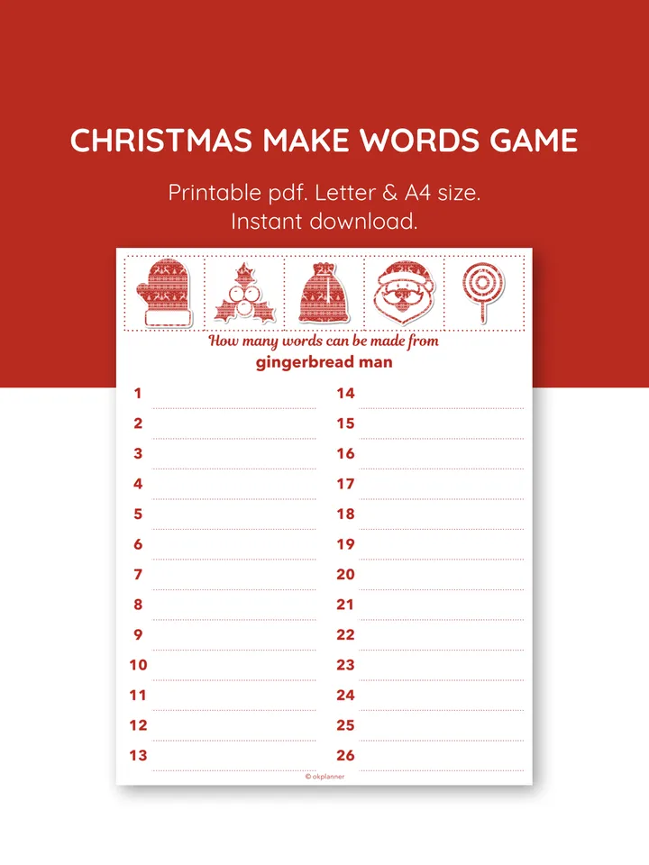Christmas word puzzles. Make word game. Christmas words game. Family Quiz game. Classroom party. Christmas activity.