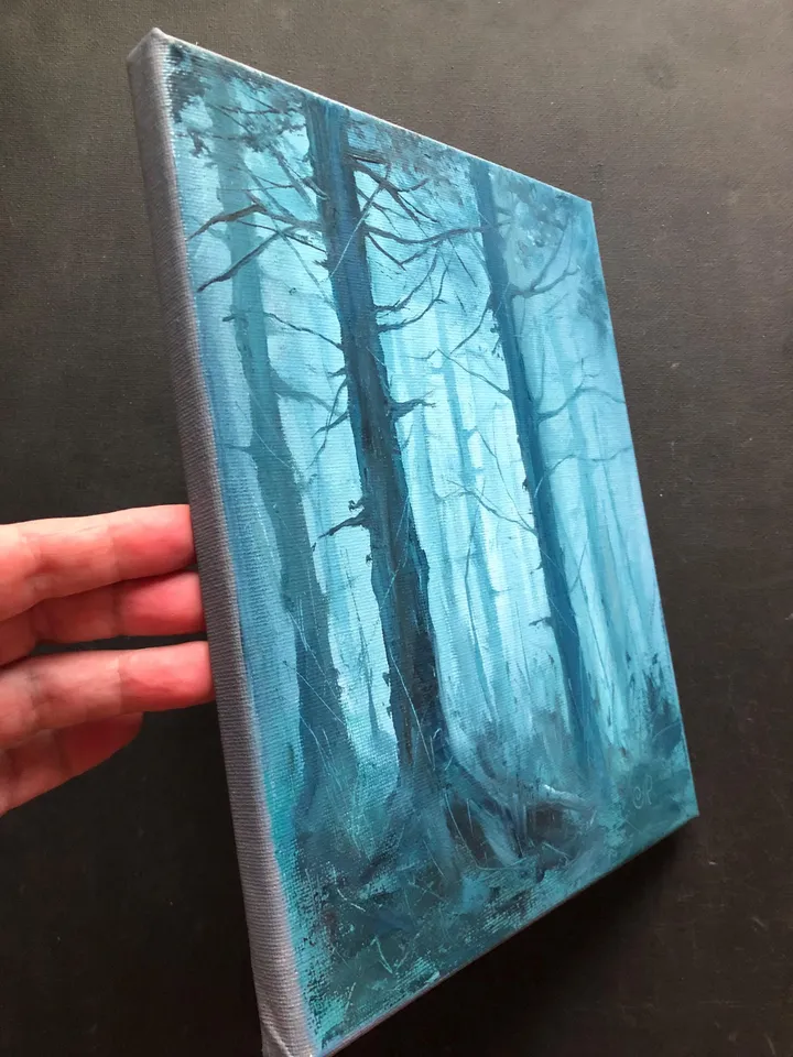 Original Oil Landscape Trees Painting Foggy Forest Wall art Forest Painting