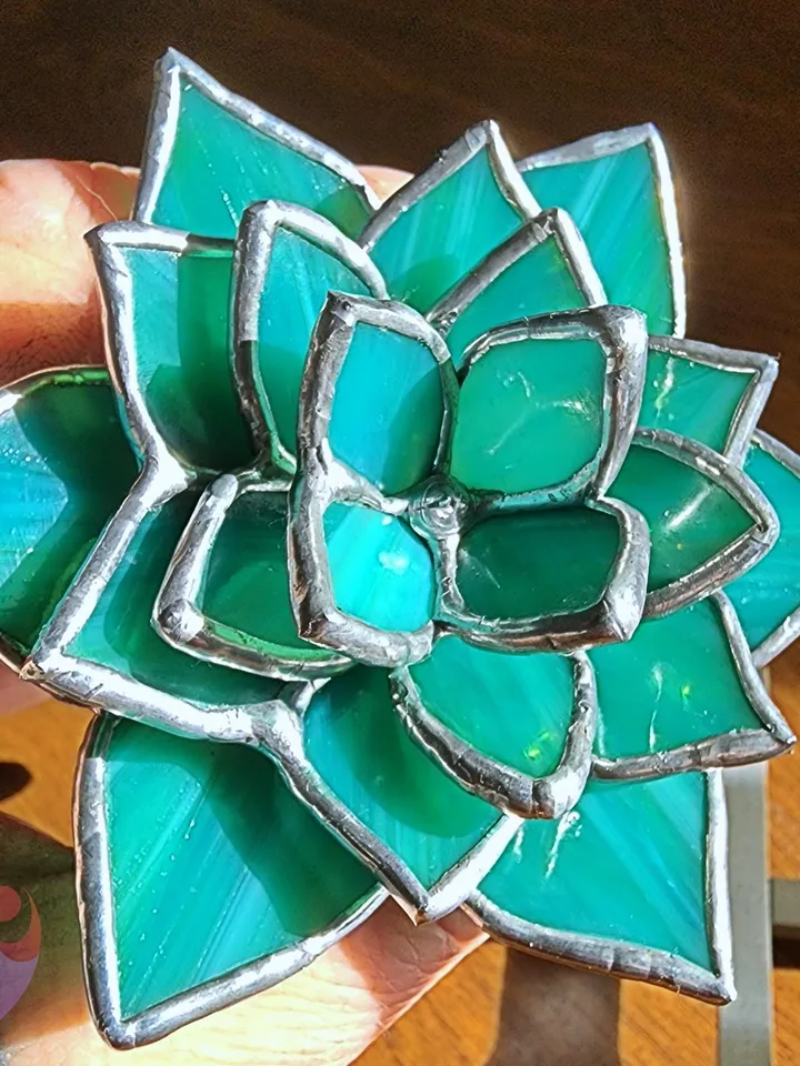 Stained Glass Succulent Flowering Echeveria Suncatcher in Pot Cute Desert Decor Perfect No Kill Terrarium Gift for Succulent Plant Lover