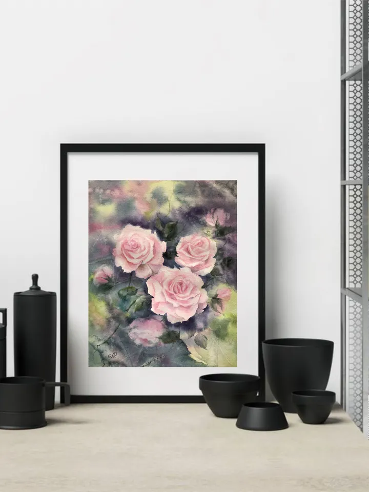 Roses Original Watercolor Painting Pink Flowers Wall Art Floral Artwork