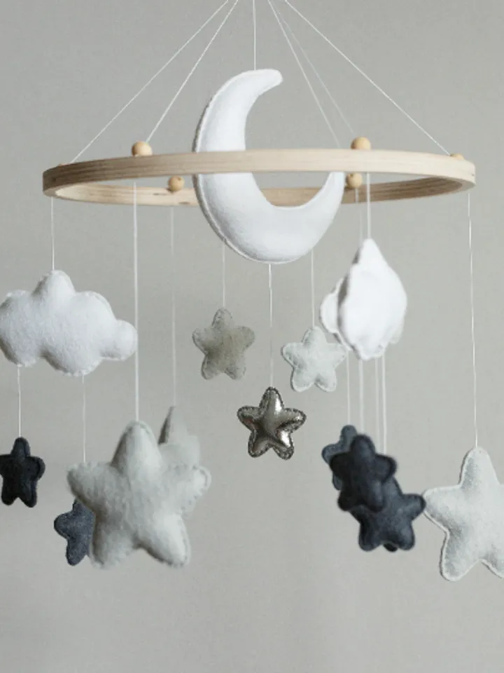 Custom Moon and Stars Baby Mobile - Handcrafted, Soft Felt Nursery Decor