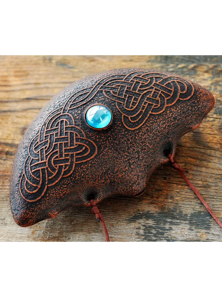 Druid flute "Element of Water" blue inlay / natural major ocarina/ ceramic musical instrument