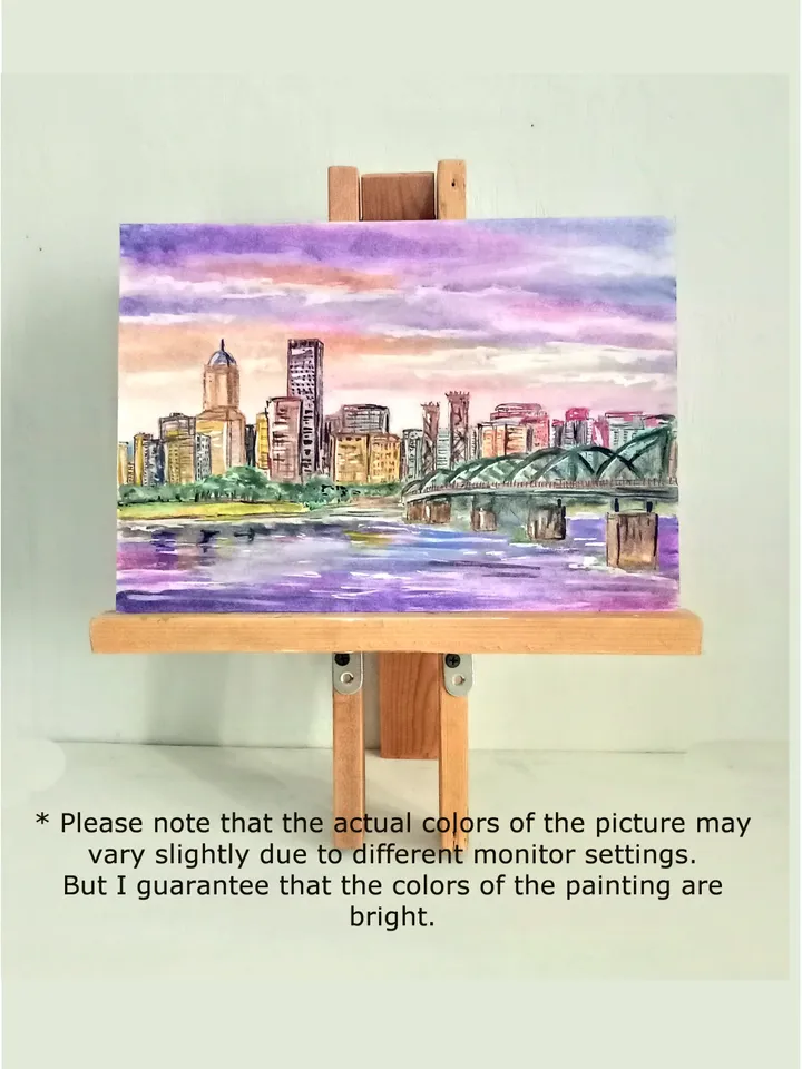 City Skyline Portland Oregon Painting Art
