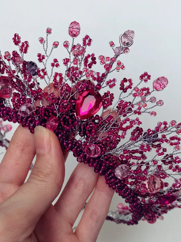 Dark pink crown, Pink tiara, Fuchsia crown, Raspberry tiara,Raspberry crown, Fuchsia tiara, Pink prom crown, Pink diadem