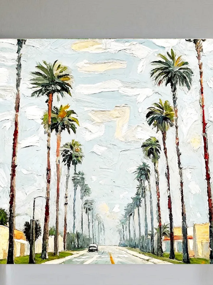 Los Angeles Oil Painting Street Original Art Impasto Scene Sunset Boulevard Impressionist Painting Palm Trees Car Cityscape Art Gift
