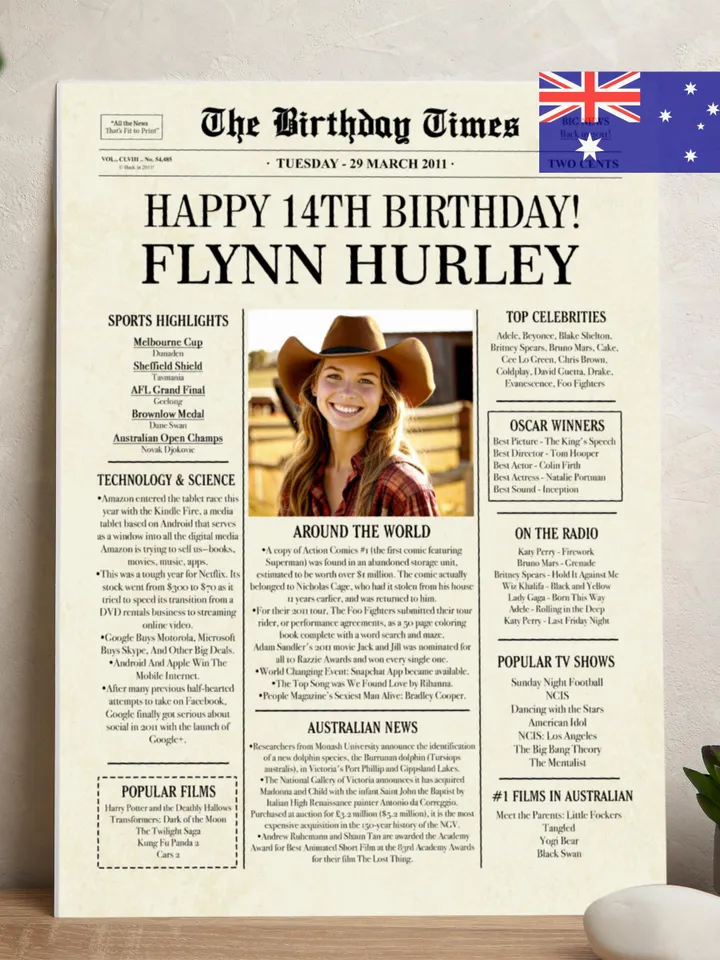 Australian 14th Birthday gift, 2011 Personalized Printable poster, 2011 Australian facts, 14th Birthday Decoration Back in 2011 DIGITAL FILE