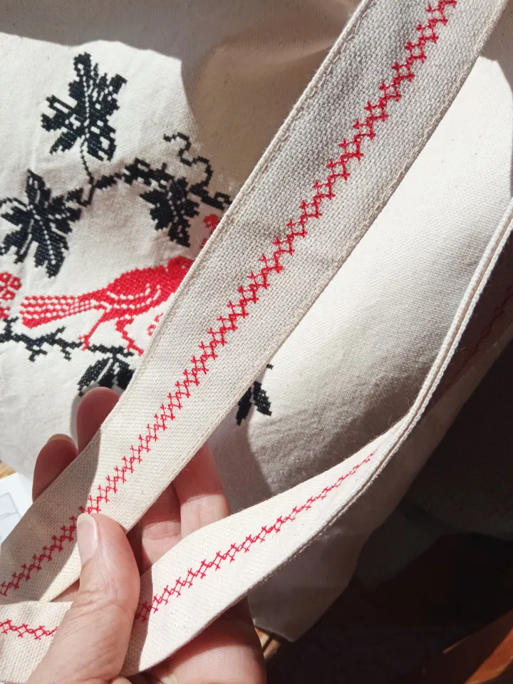 Tote Bag Birds and Berries — Hand Embroidered in Traditional Style