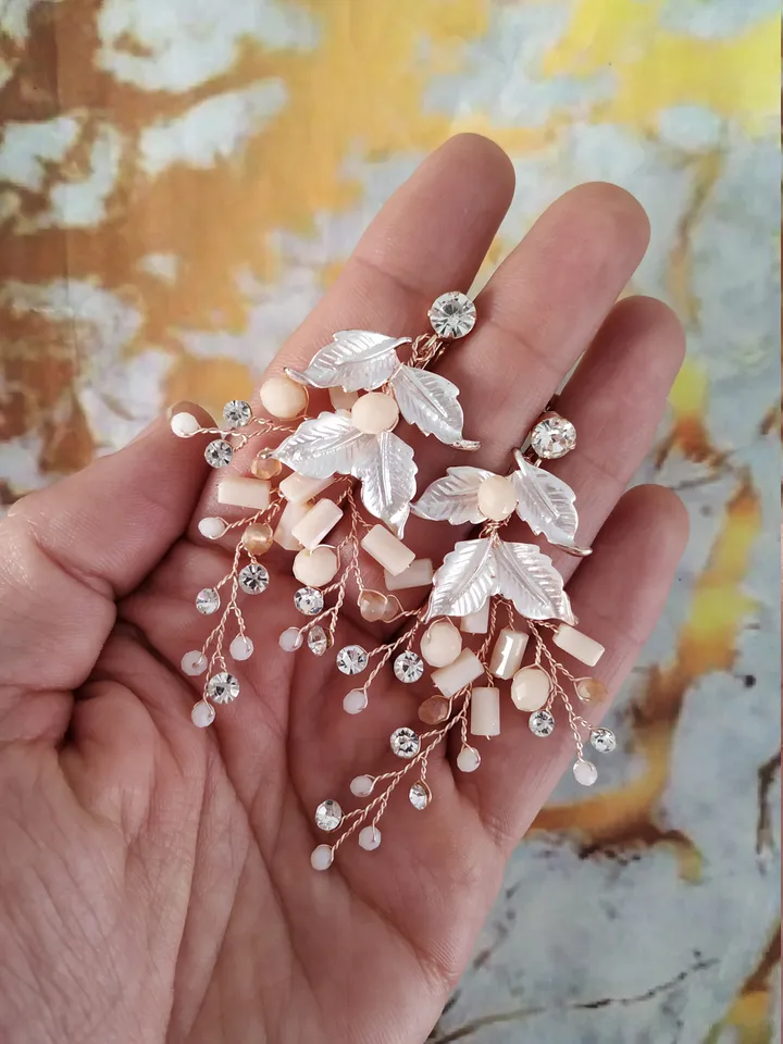 Rose Gold | Blush Boho Bridal Earrings | Chandelier Statement Wedding Earrings | Floral Wedding Jewelry | Bridesmiad Gift | Laurel Jewelry