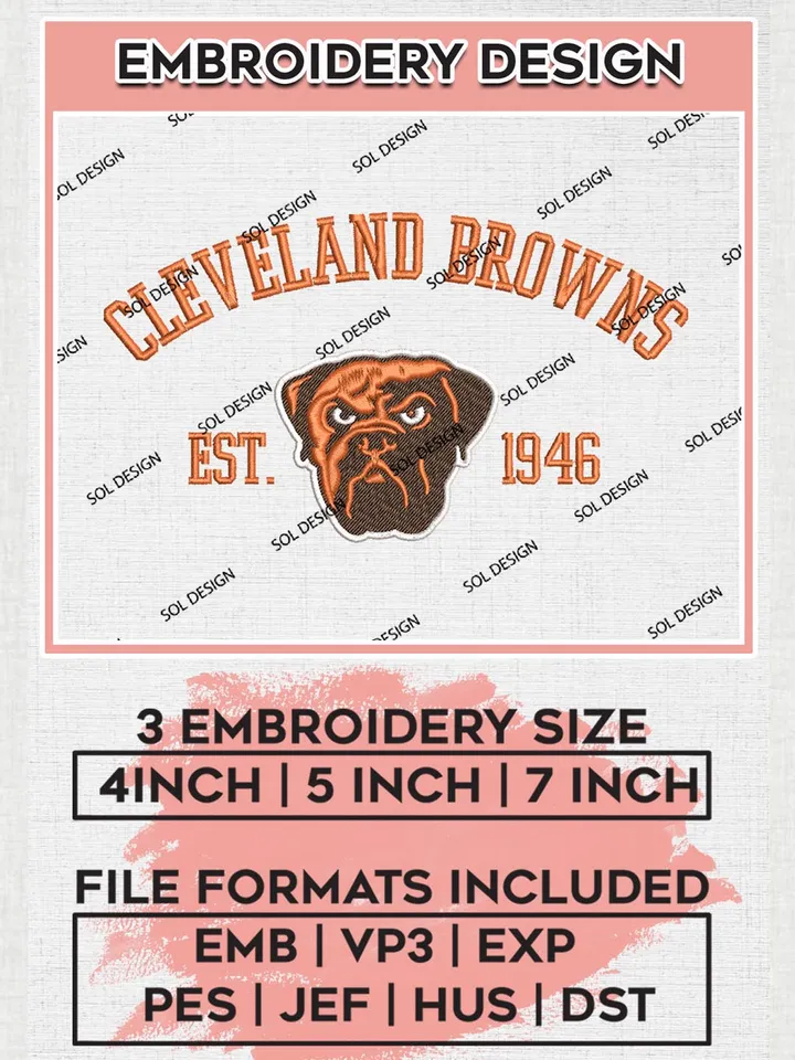 Cleveland Browns Est 1946 Embroidery Designs, NFL Browns, NFL Embroidery Designs, NFL Cleveland Browns Machine Embroidery Design, Digital Download