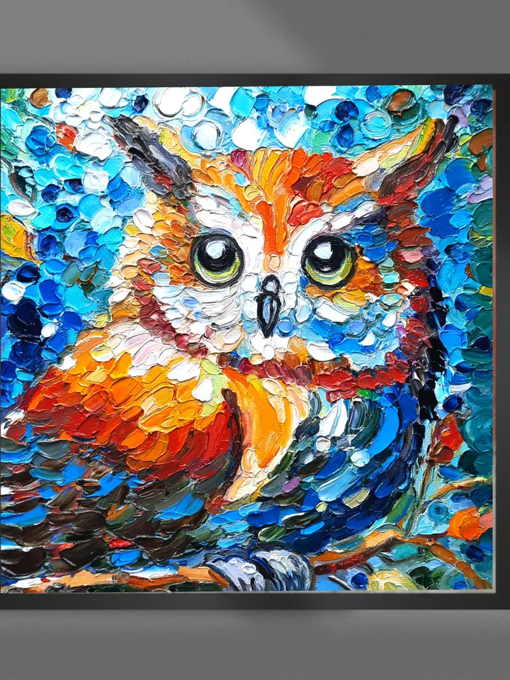 Owl Art Bird Oil Impasto Oil Painting Original Oil painting 8*8