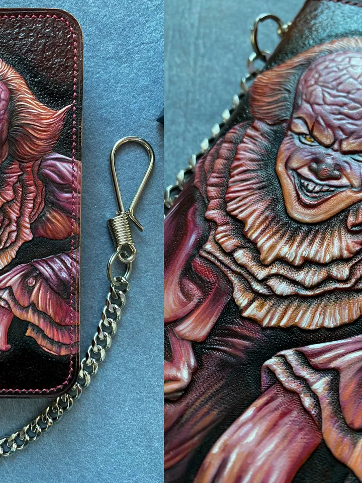 Long wallet Genuine brown leather Pennywise the Dancing Clown original handmade