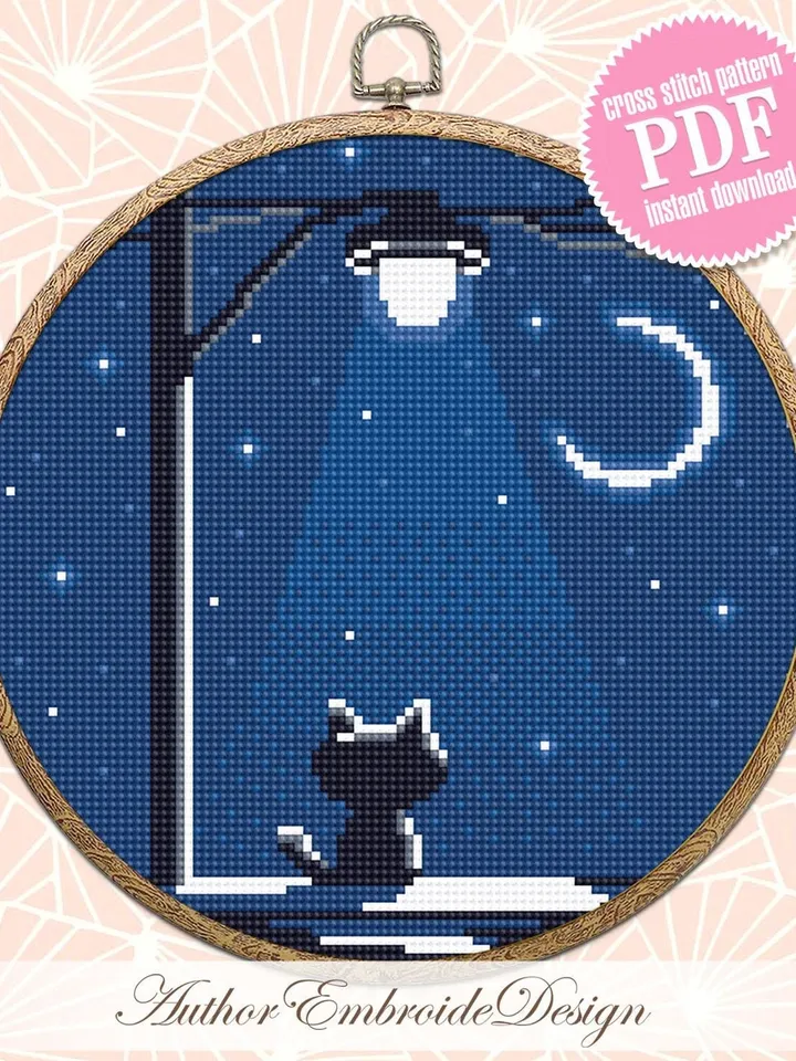 Black cat silhouette cross stitch pattern PDF download Cute kitten cross stitch chart, Funny cat pattern digital PDF, Cat lover gift #K44