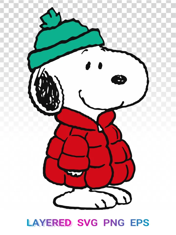 ❄️ Snoopy Winter Christmas SVG, Peanuts Jacket Beanie PNG