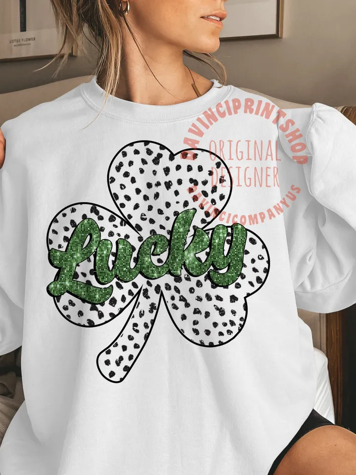 St Patrick Day Png, Clover dalmatian print grunge png, Lucky Sublimation, Lucky png, Lucky Clover Shirt Design, Faux Sequins PNG, png files
