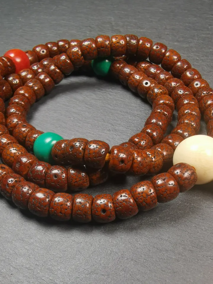 Gandhanra Old Tibetan Mala, 108 Lotus Seed Prayer Beads Necklace,30"