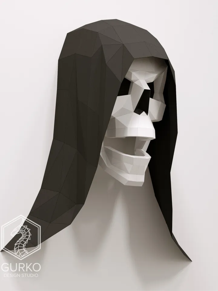 Hooded Skull Papercraft, Digital Template, PDF Download, Gurko, Trophy, 3D Low Poly, Pepakura, DIY Origami, Paper Decor, DIY Gift