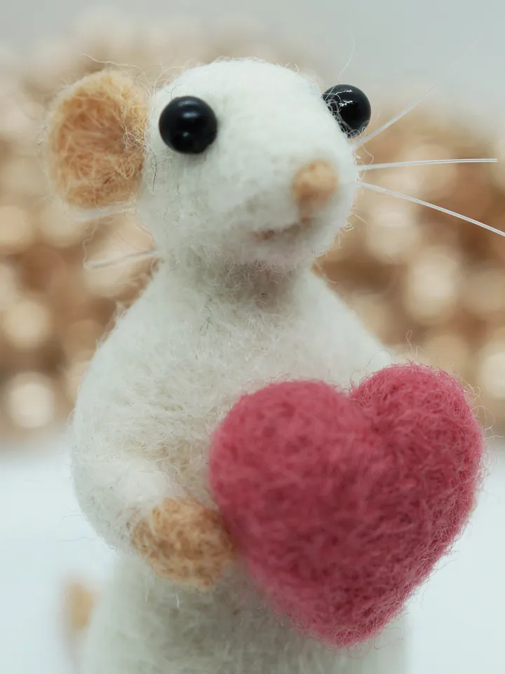 Jerry the mouse, miniature needle felted mouse with a heart, made to order