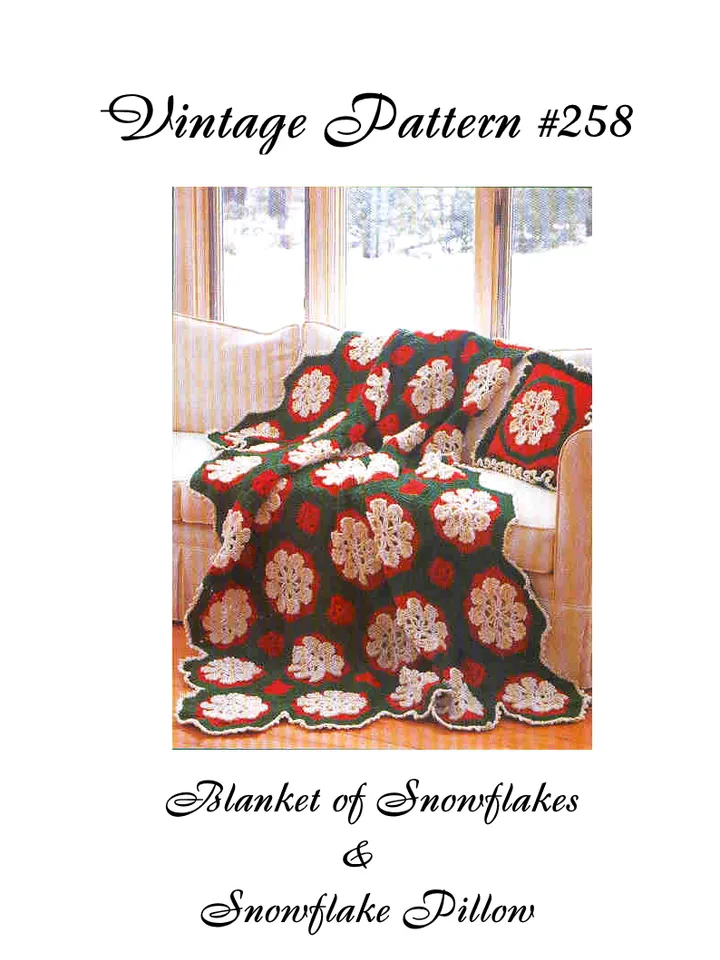 Christmas Snowflakes Afghan Vintage Crochet Pattern 258 PDF Blanket and Pillow of Snowflakes