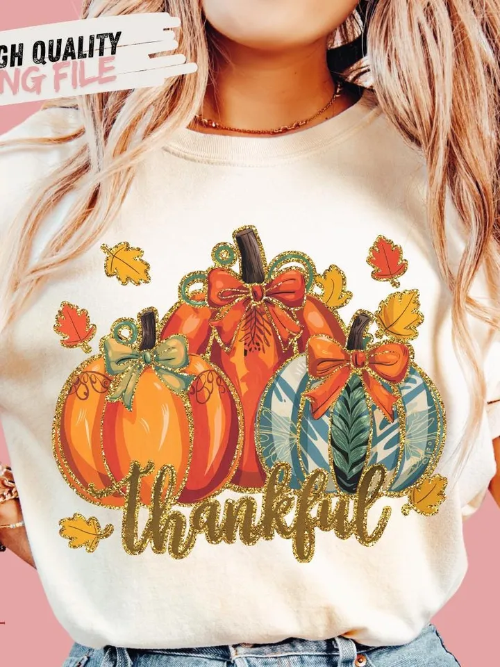 Thankful gold glitter png coquette, Thanksgiving png colorful brushstroke acrylic pattern Watercolor design for sublimation, dalmatian dots