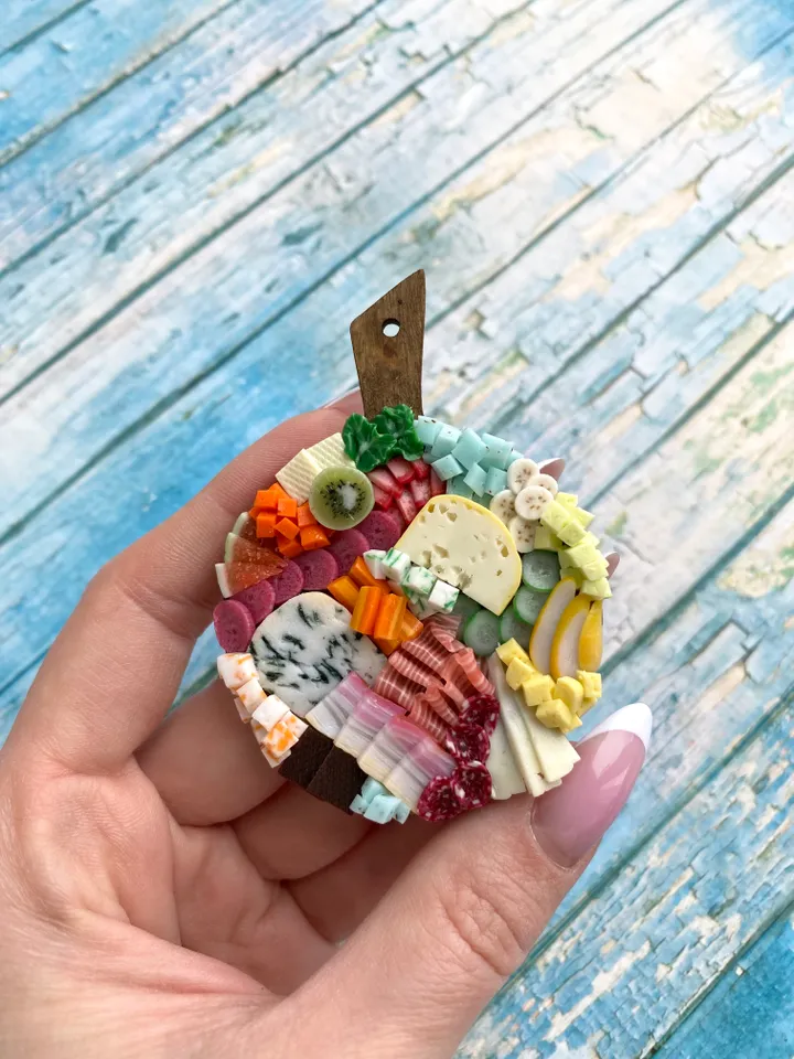 Magnet Miniature Cheese Charcuterie board with Polymer clay Souvenir