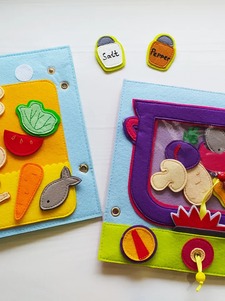 Kitchen Quiet book Pattern pdf , Cooking Felt book pattern , Baby Soft  book template, Busy book sewing ideas for girl 2, 3, 4 year old
