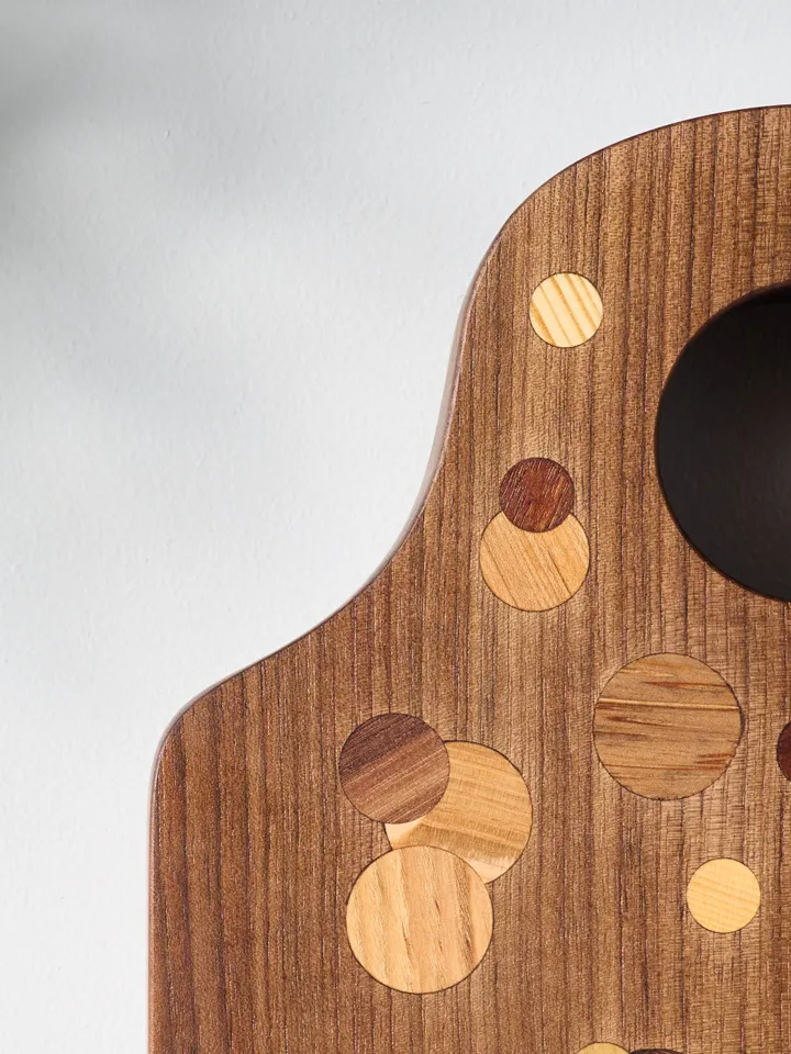 Walnut Multi Color Polka Dot Inlay Kitchen Board with Handle Hole