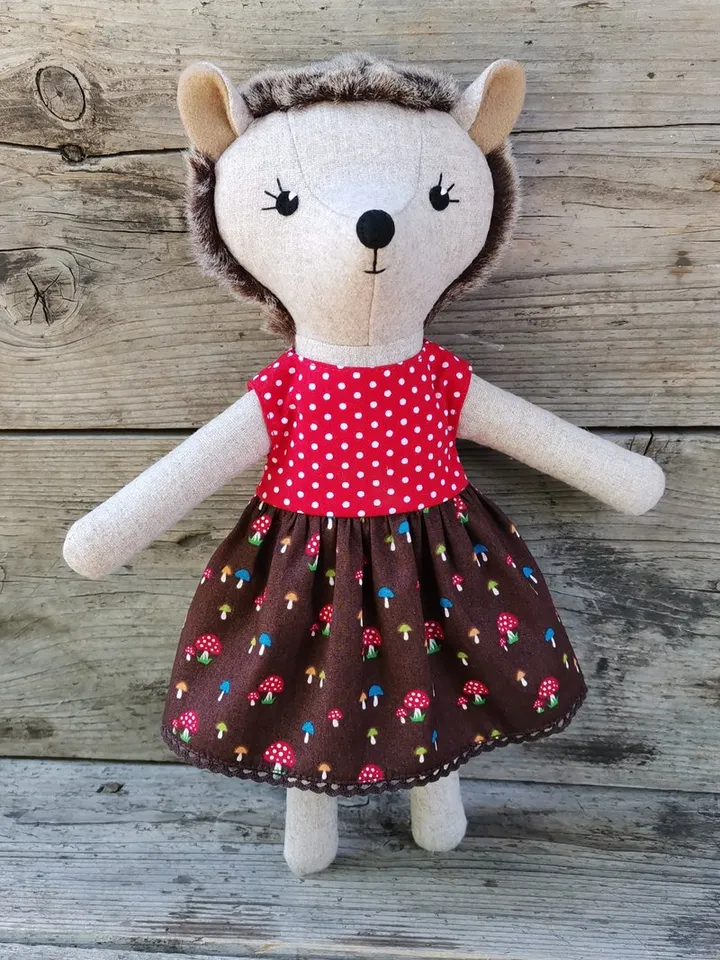 Hedgehog girl, wool plush animal toy, stuffed soft doll, hedgehog fabric toy