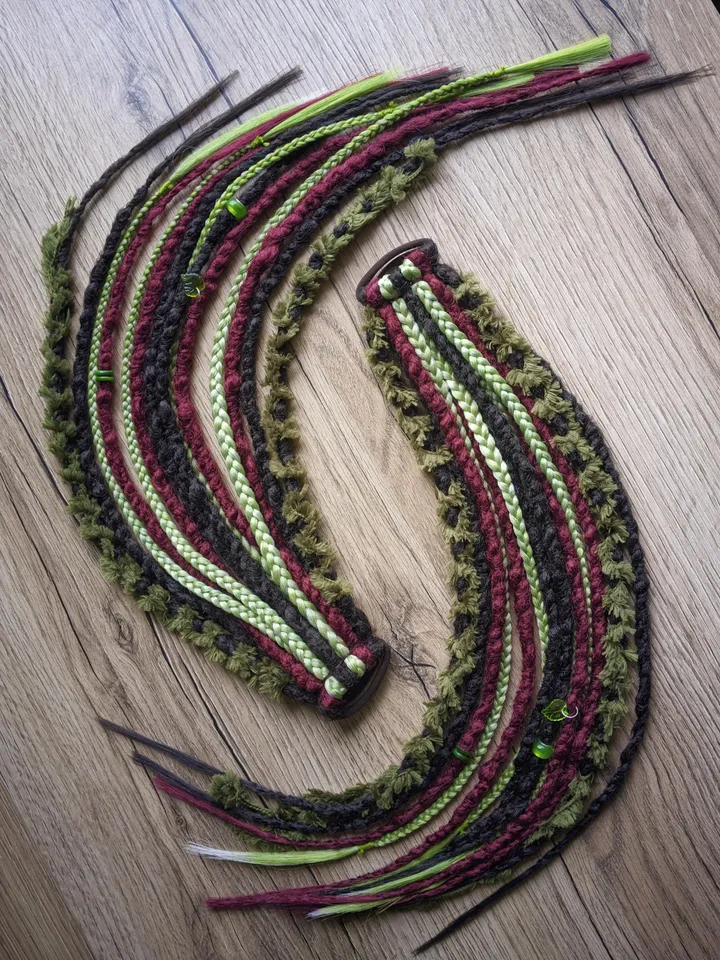 Ponytail Dreadlock Synthetic Brown Green Red Dreads on Hairband Textured Beads and Decorations for Festival Boho Rave Hairstyles