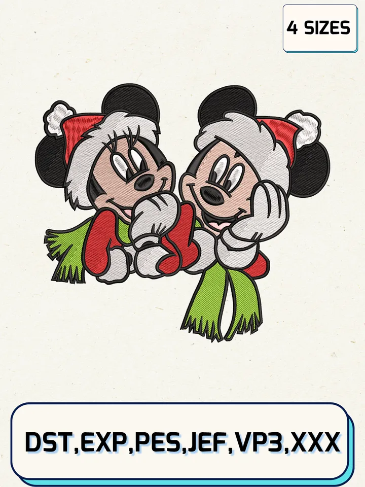 Mouse Disney Christmas Embroidery Design,Christmas Embroidery Designs,Machine Embroidery Files,Couple Mickey and Minnie Embroidery Design,4 sizes