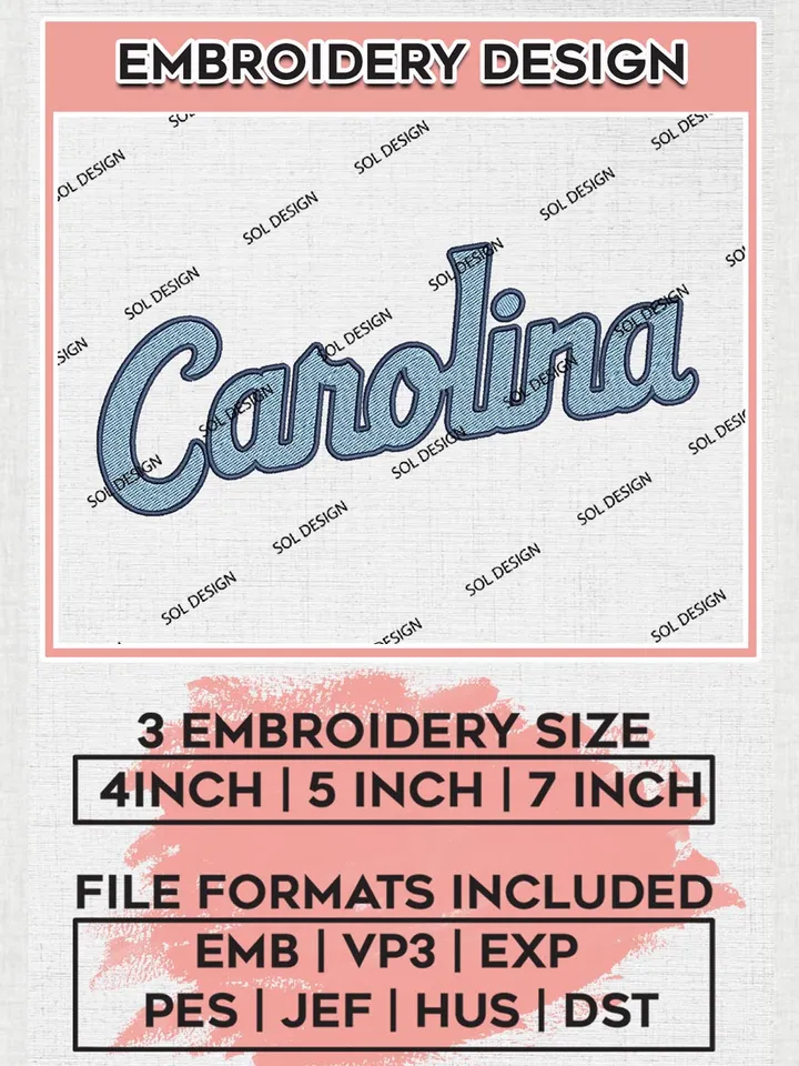 NCAA Carolina Team Writing Logo Embroidery Design Files, NCAA North Carolina Tar Heels Machine Embroidery, NCAA Teams, 3 sizes, NCAA Machine embroidery designs, Digital Download