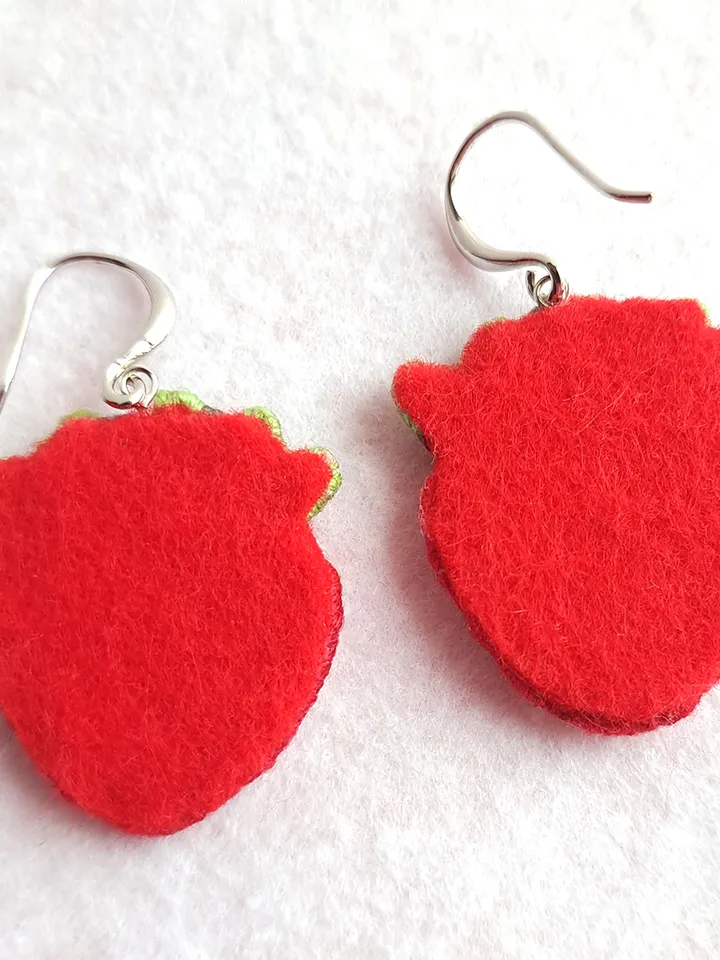 Strawberry Earrings Hand Embroidered, Sweet Strawberry Earrings, Birthday gift, Stylish accessory, Boho design