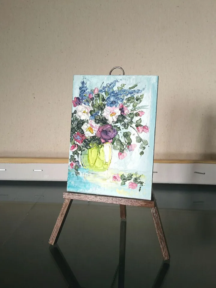 Flowers impasto miniature original painting ACEO oil floral artwork ATC