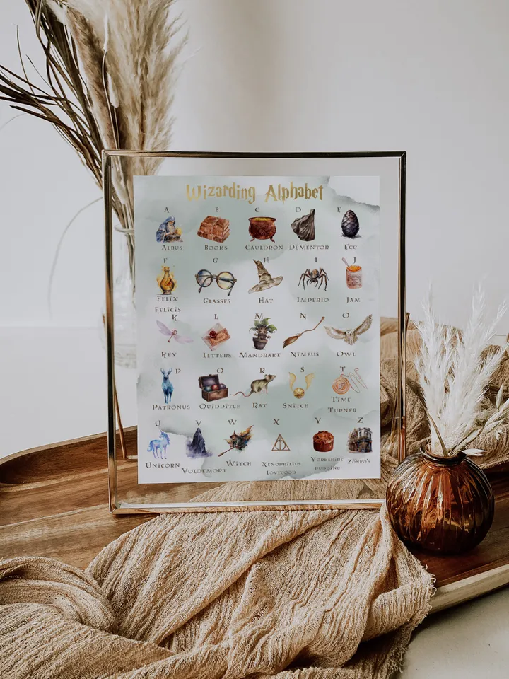 Wizarding Alphabet Poster; Magic School Nursery Printable; Wizarding World Nursery Decor Baby Gift; Nursery Wall art ABC; Instant Download