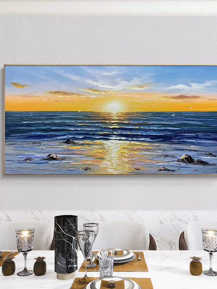 Seascape oil painting, Sunrise painting, Sea painting, Extra large oil painting, Sky oil painting, Canvas art, Art decoration, Bedroom art