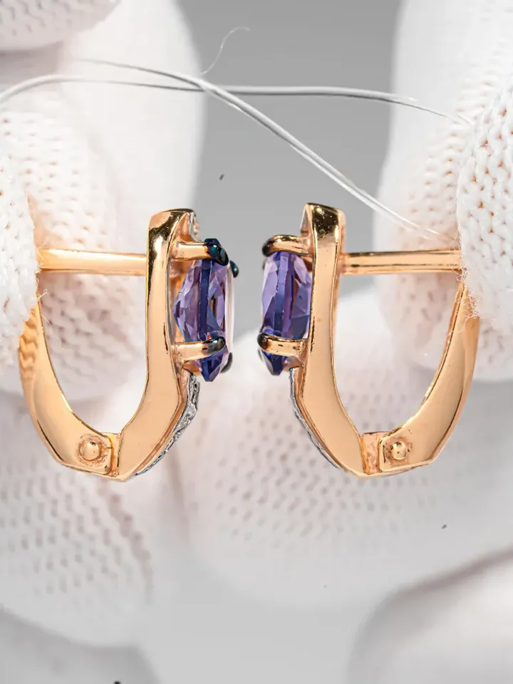 Earrings jewelry Silver gold plated 925 assay value with amethyst