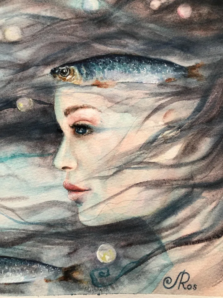 Mermaid Original Painting Woman Watercolor Artwork