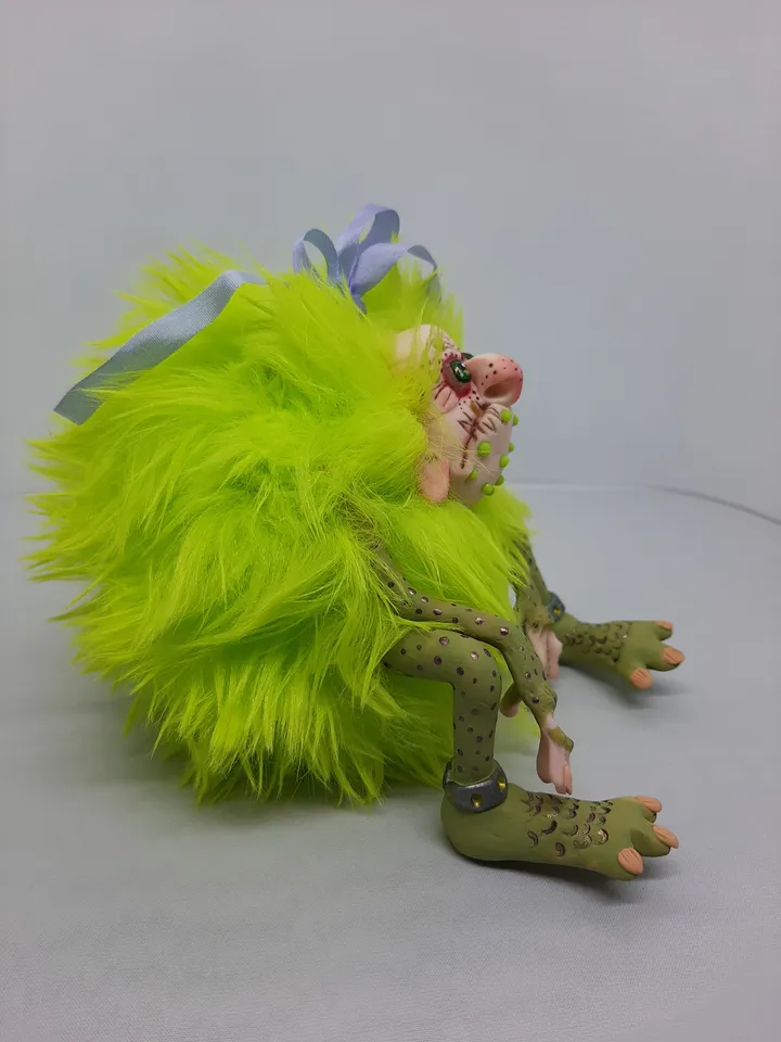 Green Troll handmade collectible decorating sculpture doll hallowee