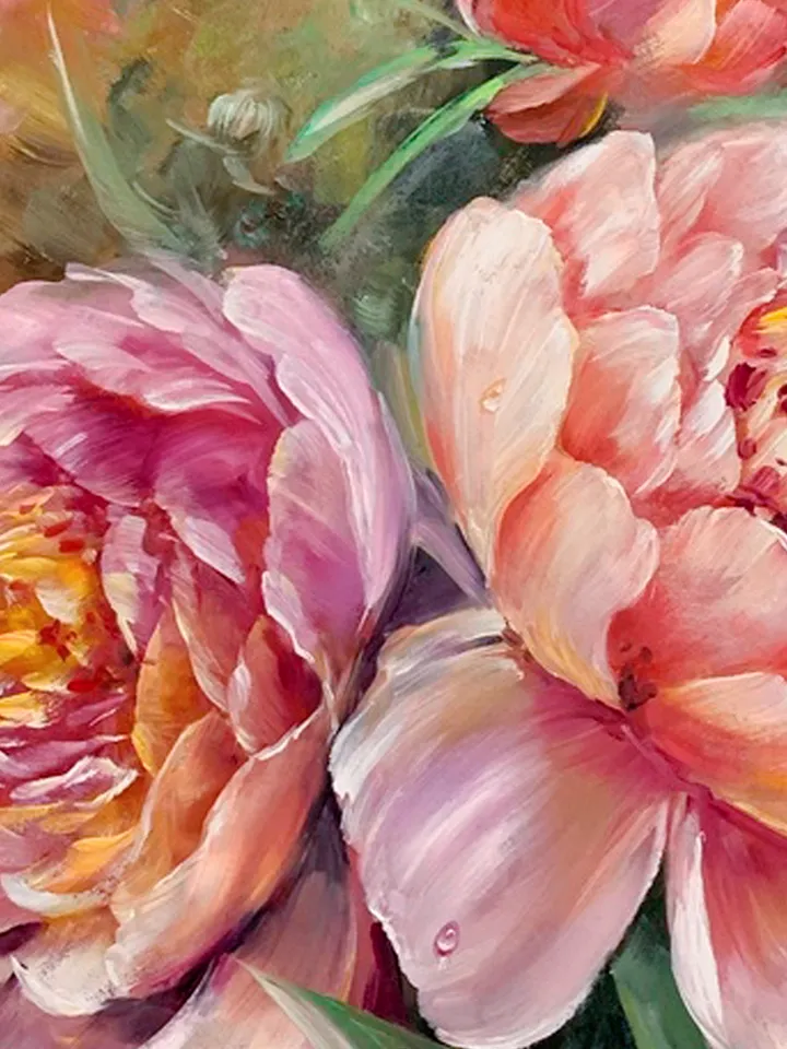 Peonies, flowers, oil painting on cardboard