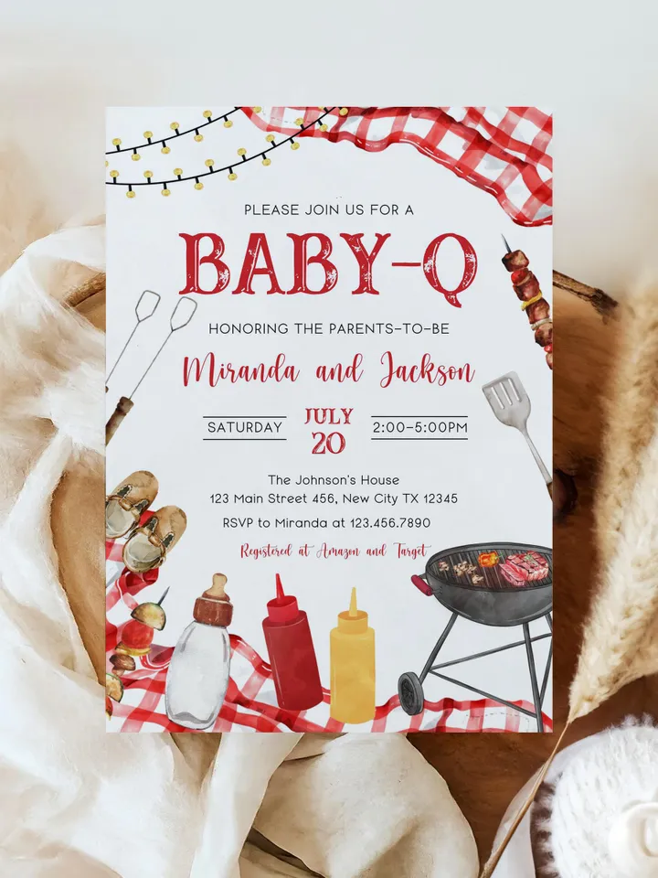 BBQ Baby Shower Invitation, Baby-q Baby Shower Invite, Backyard Baby Shower, BBQ Party Baby Sprinkle Invitation, Editable Canva Template BBQ