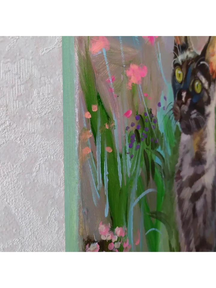Maine Coon painting oil Animal Original Art Black Cat Artwork fine art Grey Pet canvas art by Natalia Plotnikova