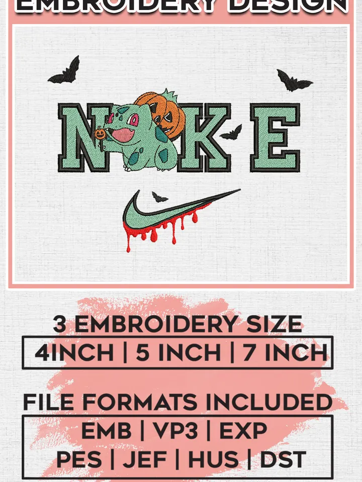 Ni.kee Bulbasaur Pumpkin Costume Halloween Embroidery designs,Spooky Season Machine embroidery designs, Halloween embroidery files, Pokemon Character Machine Embroidery Digitized Pes Files, Digital Download