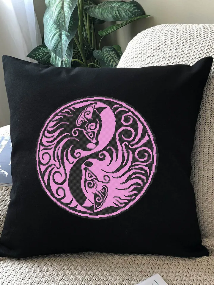 Yin Yang cat cross stitch pattern download PDF Mandala cat embroidery PDF, Yin and yang cross stitch chart, Cat lover gift, Home decor #M105