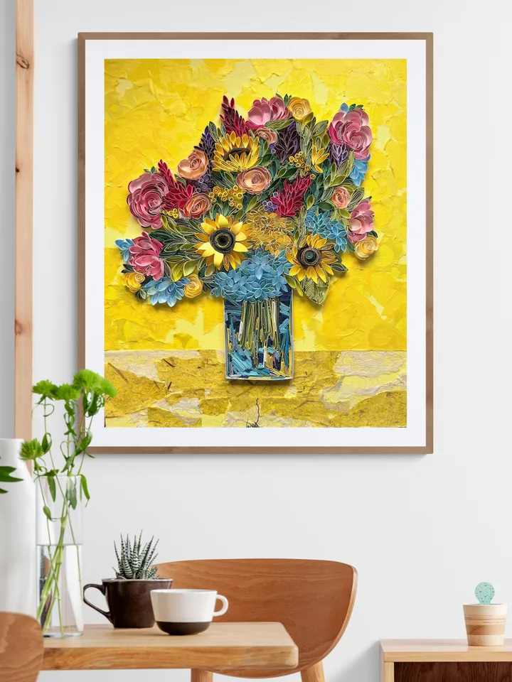 Original quilled wall art Paper painting Bouquet with sunflowers | Quilling Art